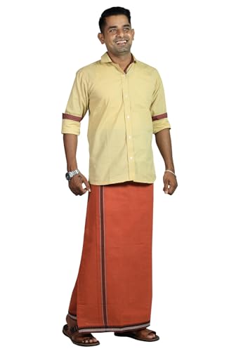 Image of PRAKASAM COTTON Velcro Pocket Dhoti | Thalapathi Border Readymade Cotton Kerala Mundu for Men