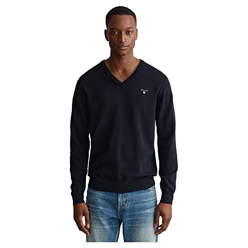 GANT Herren Classic Cotton V-Neck-New Pullover, Evening Blue, L