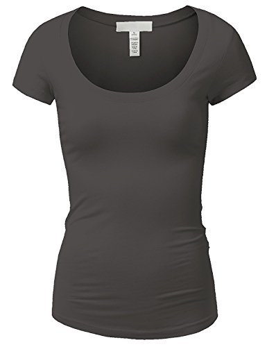Active Products Womens Basic Deep Scoop Neck with Cap Short Sleeves Charcoal Large