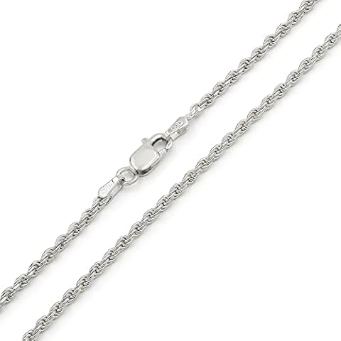 Giorgio Bergamo 925 Italian Sterling Silver 2mm Solid Rope Diamond Cut Chain, Rhodium Link Necklace, (18) Cover