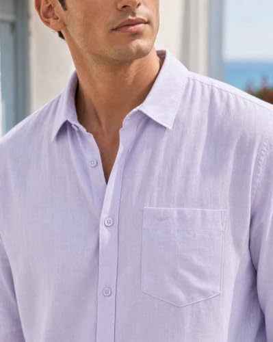 Image of Nobero Breezy Premium Linen Cotton Shirt for Men | Stylish Casual Shirts for Men | Semi Cut Collar | Box Pleat | Curved Hem | Regular Fit | Full Sleeve | S-XXXL