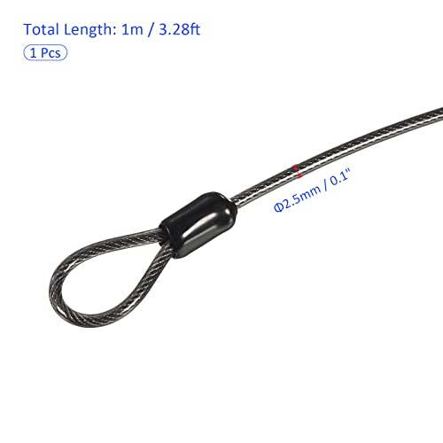 M METERXITY Security Cable - Plastic Coated Steel Locking Rope Apply to Outdoor/Bicycle/Travel (2.5mmx1m, Black) - Image 3