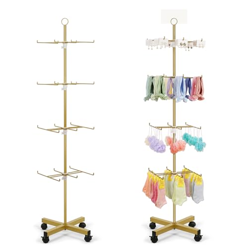 Image of Flenpptly Retail Display Stand Rotating Display Stand 4 Tier Spinning Display Stand for Craft Shows, Jewelry, Keychain, Earring Adjustable Height Retail Display Racks (Gold)