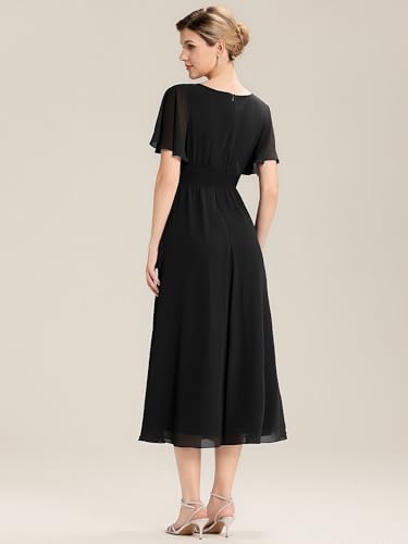 Ever-Pretty Women's Asymmetrical Neck Short Sleeves Chiffon Midi A-Line Mother of The Bride Dresses 024632