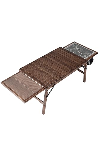 KIMICAMP ノビテーブル, IGTテーブル, 木製, オシャレ木製, スノーピーク, 伸縮式 70-123cm, ウォールナット色, アメリカ産レッドオーク材