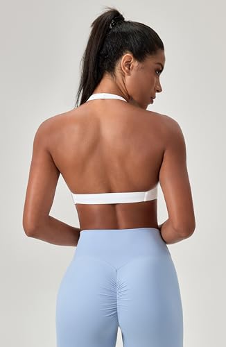Sports Bra for Women Seamless Halter Padded Yoga Bras Open Back Gym Low Impact Workout Crop Tank Top3