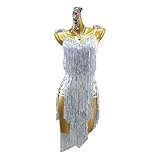 ZYDANC Sequins Tassel Latin Modern Competition Costume Backless Cha Cha Leotards Rumba Samba Performance Dance Dress,Silver,S