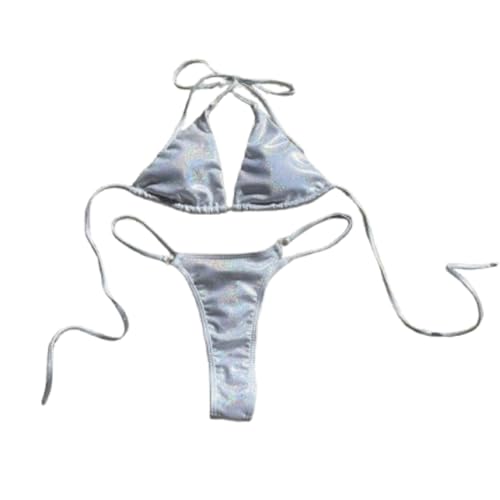 Qiribati Mujeres Cabestro Bikini Traje De Baño De Las Lentejuelas De Flash Sin Respaldo Bikini Tanga Juego