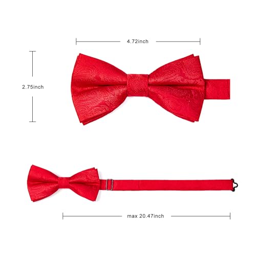 Image of HISDERN Bow Ties for Men Pre-Tied Bow Tie Floral Paisley Handkerchief Classic Formal Bowtie and Pocket Square Cufflinks Set