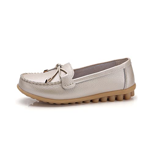 Image of Momuk Women's Penny Loafers Leather Driving Moccasins Slip On Boat Shoes Fashion Comfort Flats