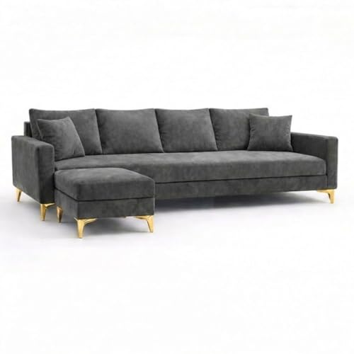 Image of Classiq Rich 5 Seater L Shape Sofa Set with Movable Ottoman | Flexible Layout | Spacious Soft Touch Seating | Designer Sofa for Living Room (Dark Grey)