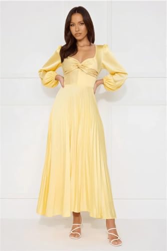 Satin Pleated Bridesmaid Dresses with Long Sleeves Backless Corset Maxi Formal Dress Hi0734