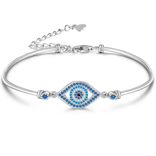 Evil Eye Bracelets for Women 925 Sterling Silver Greek Blue Evil Eye Bracelet for Protection Gifts Good Lucky Adjustable Chain Charm Jewelry