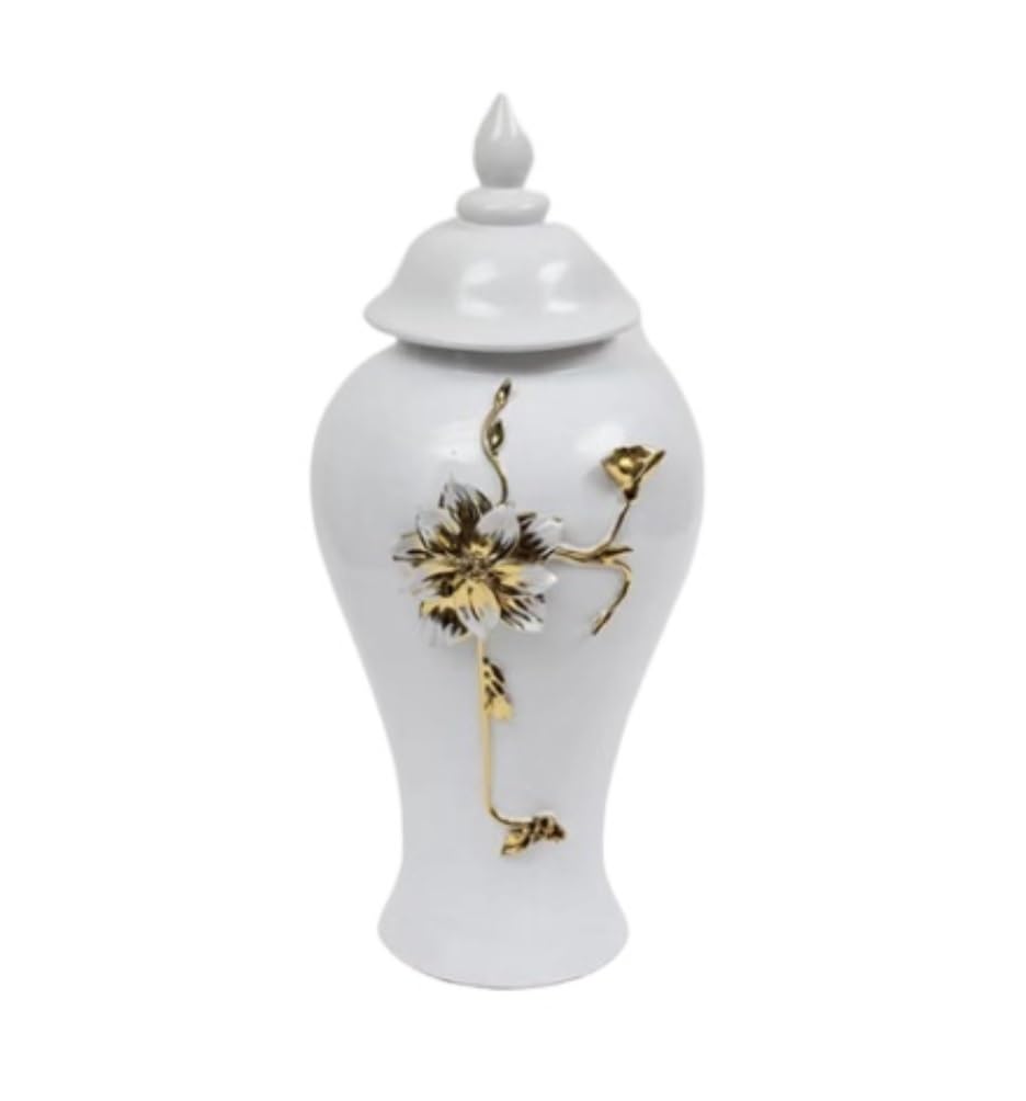 Ginger Jar Ceramic Vase Porcelain Vase Temple Jar With Lid Glazed Ginger Jar White Home Accent Piece For Weddings Party Home Decorative Jar Storage Jars (Color : White, S