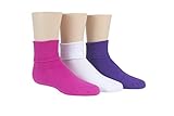 Stride Rite Little Girls' 3 Pack Girls Comfort Seam Turn Cuff, Fuchsia/White/Purple,8-9.5 Sock size/13-4 Shoe size