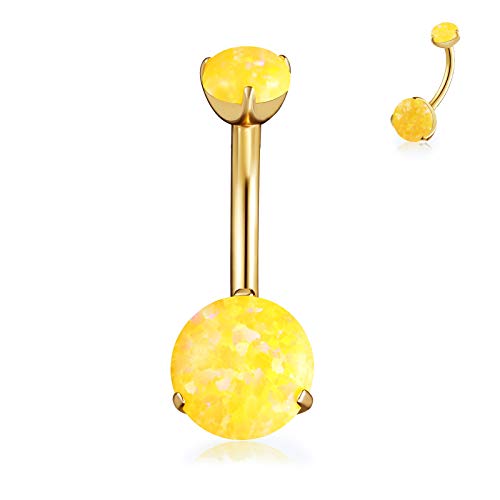 Cicimoto Belly Button Rings, 14G Opal Surgical Steel Navel Belly Ring, Natural Stone Belly Bars Dangle Barbell Stud Belly Piercing Jewelry For Women Girls, Gold #TOP8