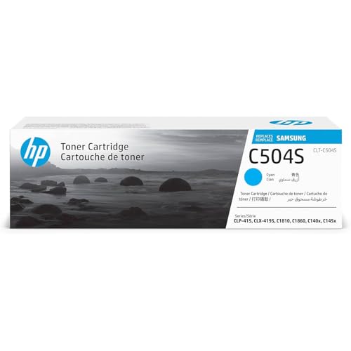 Samsung CLT C504S, SU025A, Cian, Cartucho Tóner Original, de 1.800 páginas, compatible con impresoras Samsung LaserJet Color Serie CLP 415, CLX 4195, Samsung LaserJet Xpress Color Serie C1404 y C1453