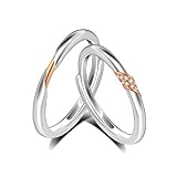 Homxi Couple Sterling Silver Rings Wedding Adjustable, Round with Cubic Zirconia, Silver Rose Gold Engagement Rings for Him and Her