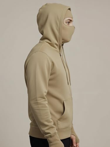 Image of ADRO Men Balaclava Hoodies | 320 GSM Soft Cotton Zipper Hoodie | Thumb-Hole Cuff Gloves | Travel Jacket with Hood | Winter Sweatshirt