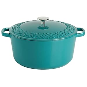 Spice by Tia Mowry Savory Saffron 6Qt Cast Iron Dutch Oven w/Embossed Lid – Teal, 6-Quart (96243.02RR)