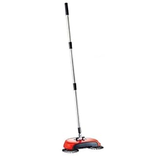 Easylife Manual Floor Sweeper with Twin Rotating Spin Brushes and Microfibre Cloth - Cordless Hard Floor Cleaner for Laminate, Tiles, Wooden Floors - Compact Hand Push Sweeper - Red, L110xW30xD20cm