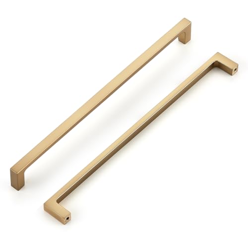 Image of Ravinte Champagne Bronze Kitchen Cabinet Solid Handles,10 Inch,5 Pack | Solid Zinc Alloy, Modern Slim Style, Square Design, Deep-Thread Firm Base, Screws Included, for Kitchen Drawers & Cupboards