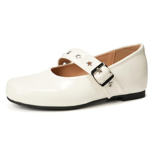 Women's Patent Leather Flat Mary Jane Retro Round Toe Adjustable Buckle Solid Color Classic Dress Shoes Comfortable Work Dance Flat Shoes