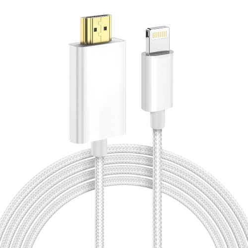 Image of KikoSaka Lightning to HDTV Cable for iPhone Digital AV Adapter | 1080P HD Video Sync Screen Connector iPhone 14 /13 /12 /11 /X /8 /7 to HDTV for TV Projector Monitor 6.6FT Woven White