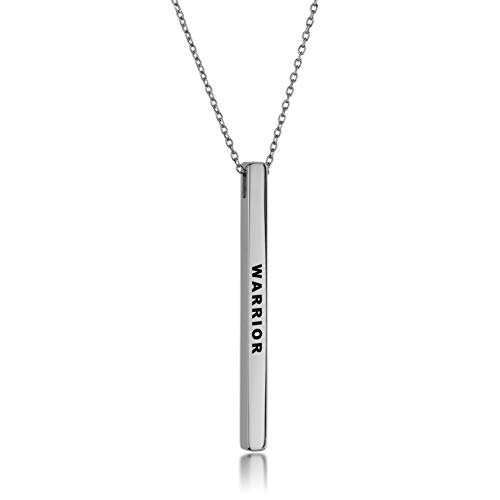 Dolceoro Inspirational Mantra Necklace, 42mm x 3mm Vertical Bar Pendant Jewelry, 316L Surgical Stainless Steel