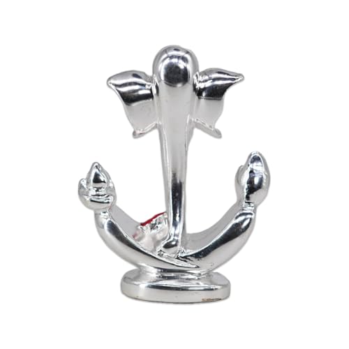 Image of Silver Flower Ganesha | Ganpati Idol for Car Dashboard | Perfect for Gifting, Office Desk & Home Temple,God |Prosperity & Protection | Height 2.7 Inch