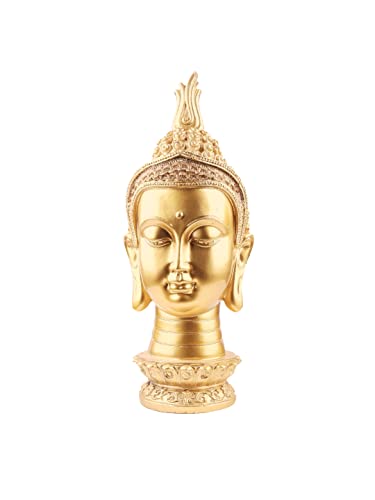 Image of THE WHITE INK DECOR pLord Buddha Statue, Figure, House Warming, Decorative Items Lord Buddha Statue for Living Room, Antique Gold, Meditating Buddha Head Statue for Home Decor Set of 2 (8.5inches)