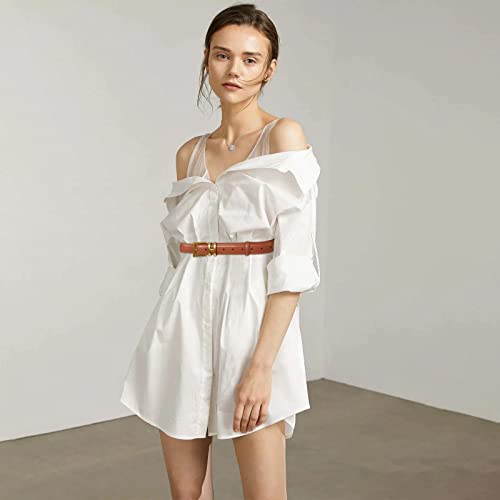 Image of Women's Fashion Classic Metal Buckle Leather Belt with Jeans Dress
