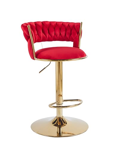 Image of Creative Red Velvet Bar Chair | Modern Adjustable Bar Stool for Home, Kitchen & Bar Use | Electroplated Metal Base | 1.87 Feet Seat Height | Tufted Design | Qty 1