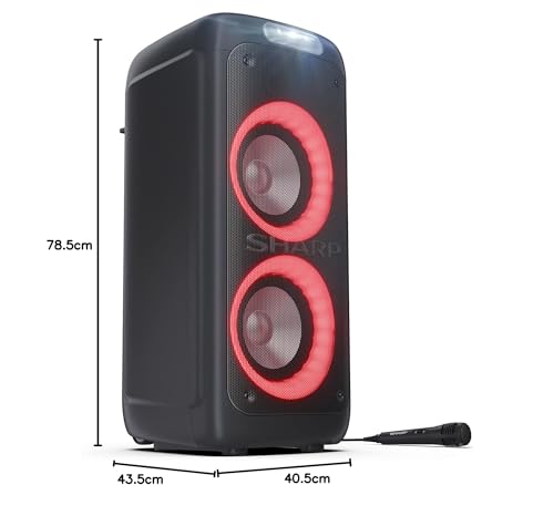 SHARP PS-949 XParty Street Beat - Tragbarer 200W Bluetooth Party-Lautsprecher mit LED-Lichtern, spritzwassergeschützt (IPX4), DJ-Effekten, Mikrofon-/Gitarreneingängen, TWS-Kopplung