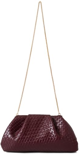Image of Women's Woven Evening Bag Ruched Dumpling Clutch Purse Detachable Chain Crossbody Bag