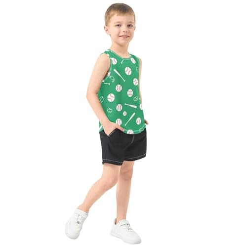 J JOYSAY Cartoon Baseball Bat Green Boys Tank Top Sleeveless Muscle Shirts Quick Dry Workout Active Sport Kids T-Shirts 3-15T4