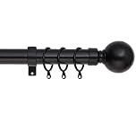 Plain Metal Ball Extendable Curtain Pole. Includes Pair Of Superior 60mm Size Finials, Rings, Brackets & Fittings Set. (Mat Black, 160cm - 300cm, 63 Inch to 118 Inch)