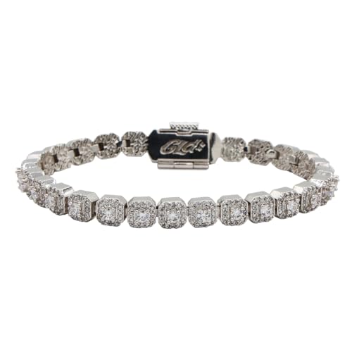 GLD Clustered Tennis Bracelet - Iced Out Chain for Men and Women in Yellow, White and Rose Gold from 6MM-12MM, 6”-9”