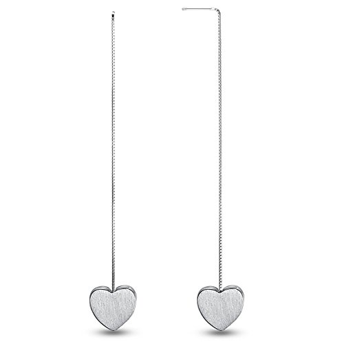 SHEGRACE Pendientes Largos para Mujer con Colgante de Corazón en Plata de Ley – 18 K- 90 mm
