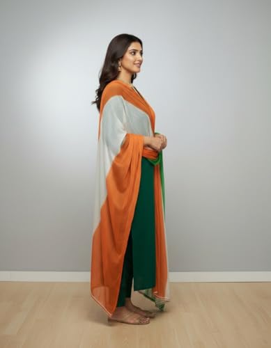 Image of Tricolor Dupatta Chunni, Blend Fabric, 2 Metres, for Independence Day and Republic Day, Pack of 1