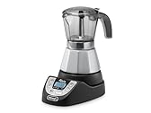 De'Longhi Alicia PLUS EMKP42.B Caffettiera Moka Elettrica 2-4 Tazze, Caffè caldo per 30 minuti, Spegnimento automatico, Risparmio energetico, Facile da usare e da pulire, Nero/Argento