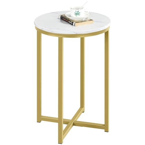 Yaheetech Table d'Appoint Ronde Table de Chevet Diamètre 40 cm avec Dessus en Imitation Marbre Bouts de Canapé pour Salon, Chambre, Couloir Gain de Place