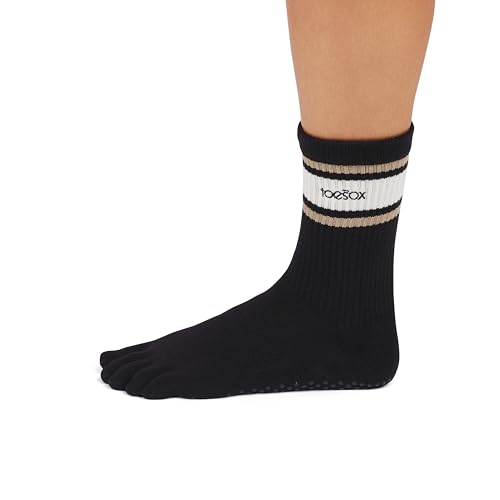 toesox Women's Grip Crew Socks - Non Slip Crew Full Toe for Yoga & Ballet3