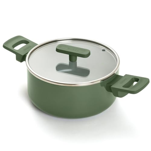 Image of Ember Cookware Arcilla Ceramic Dutch Oven 20 cm, 2.6L with Glass Lid | 75% Less Oil Usage | Lightweight, Non Toxic Pot | ISI Certified | Ceramic Cookware | Biryani Pot | PFAS & PTFE Free | Green
