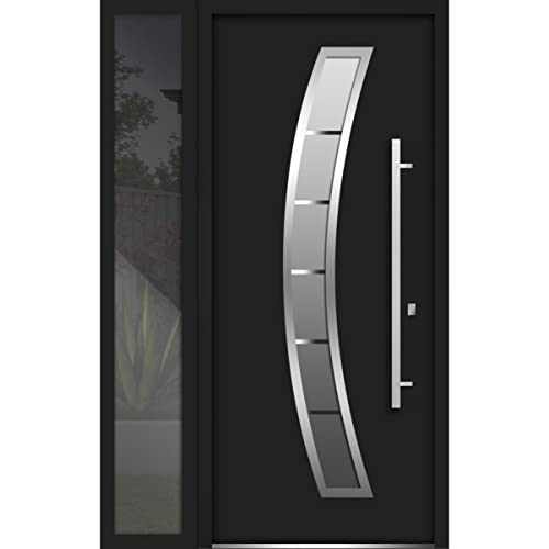 VDOMDOORS Front Exterior Prehung Steel Door 48 (36" + 12" Sidelite) x 80 Left Hand Inswing/Deux 6500 Black Enamel/Side Exterior Window