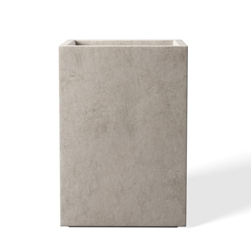 Kante 32 cm hohe rechteckige Beton-Pflanzgefäße für den Innen- und Außenbereich, leichte Pflanztöpfe mit Ablaufloch und Gummistopfen, moderner Stil für Zuhause, Garten, Terrasse, verwitterter Beton
