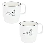padou 【Blanche.】 たっぷり 500ml スタックマグ (ネコ2個セット) レンジ対応 食洗機対応 大きめ マグカップ 大容量 軽量 軽い 割れにくい コーヒー スープ 日本製 (φ9.5×9.7cm)