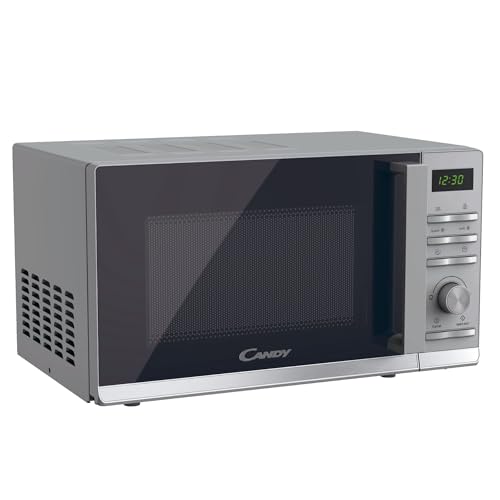 Candy Moderna CMWA23TNDS Four Micro-ondes 900W 23L Digital, Fonction Décongélation, 14 Menus Automatiques, Plateau Tournant en Verre, 11 Niveaux de Puissance, Cuisson Express, Sécurité Enfant, Argent