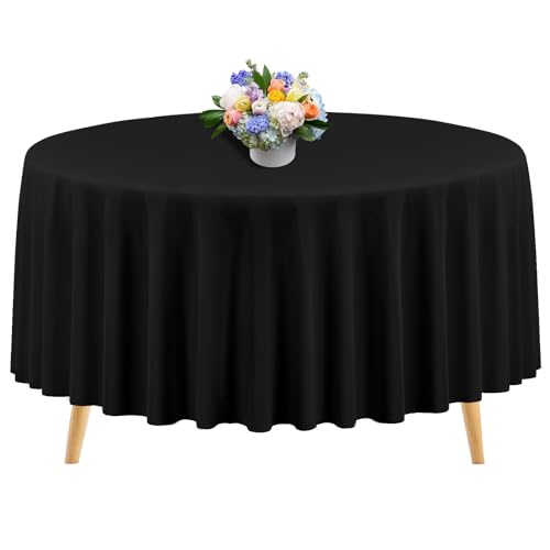 1 Pack Round Black Polyester Tablecloth - 108 Inches Circular Wrinkle Resistant, Stain Washable Table Cover for Wedding, Parties, Banquet, Buffet, Holidays