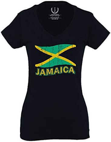 Jamaica Tee Jamaican National Country Flag Tee Carribean for Women V Neck Fitted T Shirt